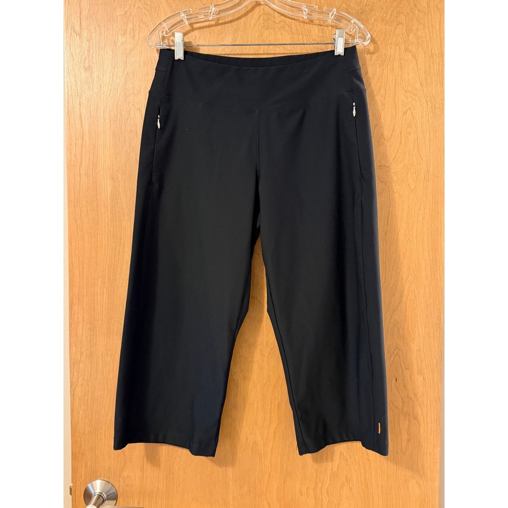 Lucy Everyday Collection Wide Leg Crop Pants Womens M Black Zip Pockets Pull On
